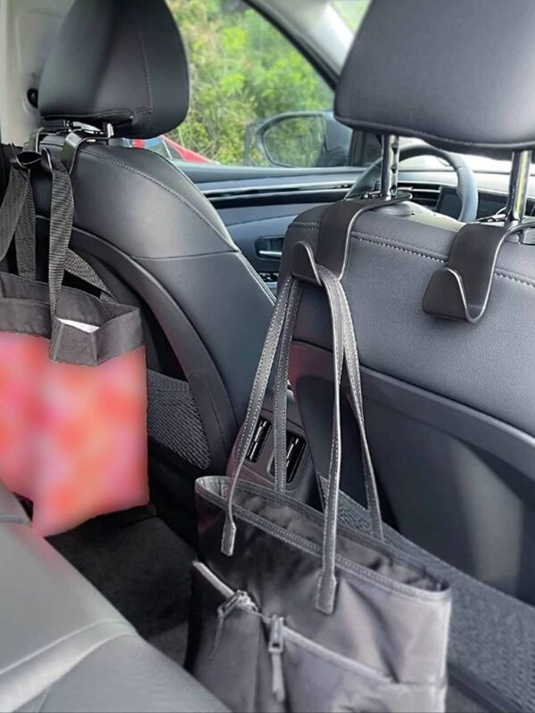 Hian Car Backseat Headrest Hook, Hanger Universal Durable Organiser Space Saver for Handbag, Grocery Bags (Black, Pack of 4) - Image 3