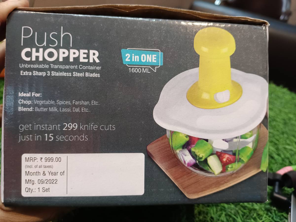 BigPlayer Manual Food Chopper - Hand Push Vegetable Chopper, Cutter, Mixer Set with 3 Stainless Steel Blades 4 BigPlayer Manual Food Chopper - Hand Push Vegetable Chopper, Cutter, Mixer Set with 3 Stainless Steel Blades - Image 4