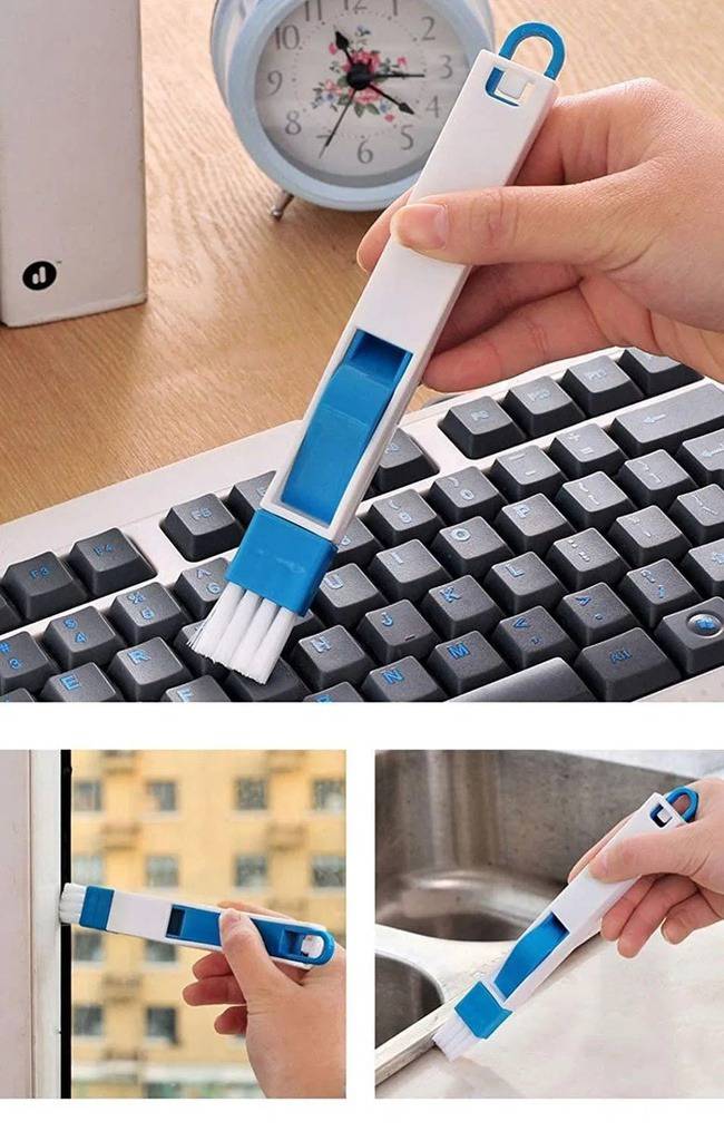 Scholazs 2-in-1 Plastic Multi-Function Window Slot Brush with Dustpan for Screen Keyboard Drawer Wardrobe Corner Gap Dust Cleaning ( Multicolour) 1 mini rush