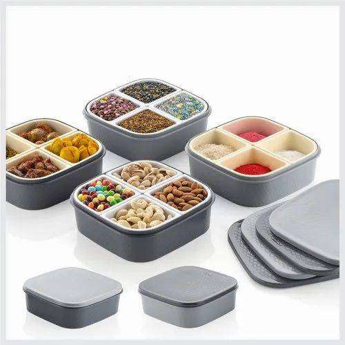 RILION Plastic Square 4 Sections Multipurpose Dry Fruit Dabba Box Set, Dry Fruit Box Set (Dry fruit Box - 4 in 1) 2 RILION Plastic Square 4 Sections Multipurpose Dry Fruit Dabba Box Set, Dry Fruit Box Set (Dry fruit Box - 4 in 1) - Image 2