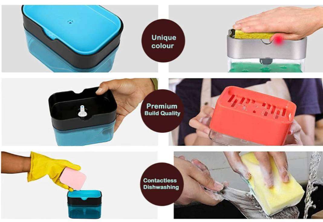 A J Enterprise Soap Dispenser with Sponge Holder Kitchen 2-in-1 Multi Function Sponge Soap Pump Dispenser and Sponge Holder 400 ml Liquid Dispenser 400 ml Liquid Dispenser��(Blue) 1 A J Enterprise Soap Dispenser with Sponge Holder Kitchen 2-in-1 Multi Function Sponge Soap Pump Dispenser and Sponge Holder 400 ml Liquid Dispenser 400 ml Liquid Dispenser��(Blue)