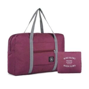 Foldable Travel Bag Tote Lightweight Waterproof Duffel Bag Carry Storage Luggage Portable Folding Bag by VAQM (Foldable Travel Bag for Wine Red)