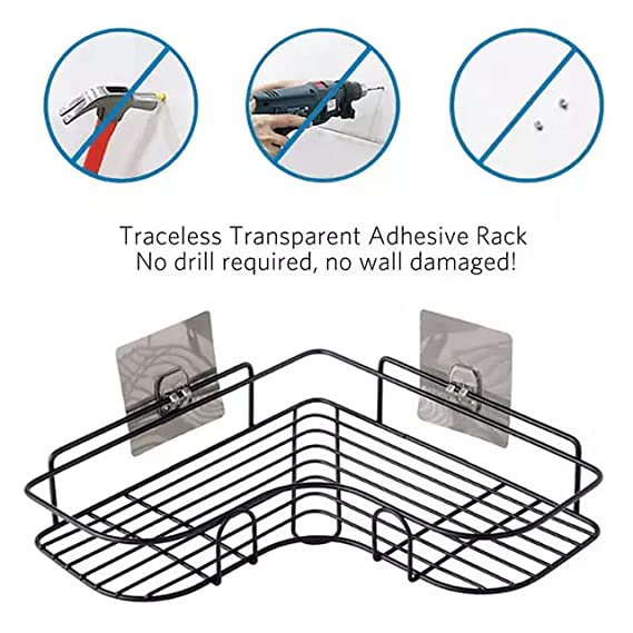 Stiff Stainless Steel Bathroom Corner Shelf | Kitchen Organizer Stand | Self-Adhesive Sticker Hooks Without Drilling. (Black, 1 Metal Corner) (1 Metal Corner) 4 Stiff Stainless Steel Bathroom Corner Shelf | Kitchen Organizer Stand | Self-Adhesive Sticker Hooks Without Drilling. (Black, 1 Metal Corner) (1 Metal Corner) - Image 4