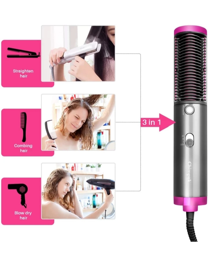 Swype 3 in 1 Multi function Professional Hot Air Blow Brush Fast Hair Dryer And Volumizer Hot Air Styler Brush Electric Heating Straightener Hair Comb Hair styling Tools Hot Air Brush (Multicolor) 3 Swype 3 in 1 Multi function Professional Hot Air Blow Brush Fast Hair Dryer And Volumizer Hot Air Styler Brush Electric Heating Straightener Hair Comb Hair styling Tools Hot Air Brush (Multicolor) - Image 3