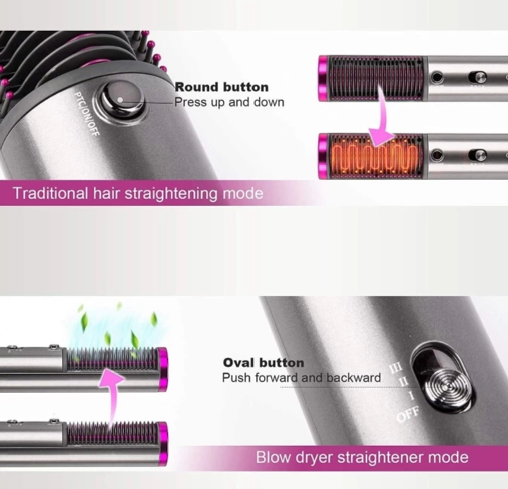 Swype 3 in 1 Multi function Professional Hot Air Blow Brush Fast Hair Dryer And Volumizer Hot Air Styler Brush Electric Heating Straightener Hair Comb Hair styling Tools Hot Air Brush (Multicolor) 4 Swype 3 in 1 Multi function Professional Hot Air Blow Brush Fast Hair Dryer And Volumizer Hot Air Styler Brush Electric Heating Straightener Hair Comb Hair styling Tools Hot Air Brush (Multicolor) - Image 4