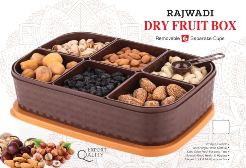 miRim Dry Fruit Box with 6 Partition with Lid- 1000 Ml 1 Rajwadi Dryfruit box plastis
