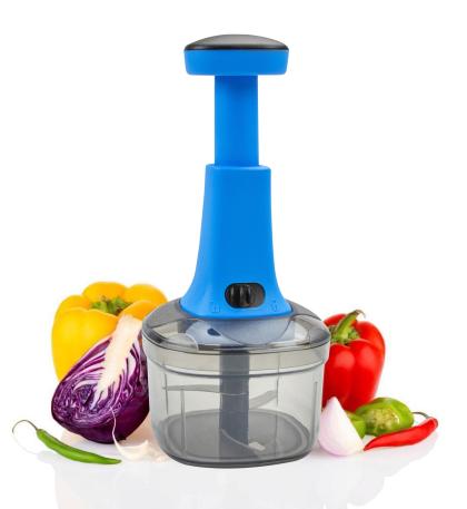MK INTERNATIONAL Quick & Easy 6 Blade Push Chopper Push N Chop Chopper Vegetable and Fruit Cutter Chopper with Easy Push and Close Button - 750Ml (Multi Color Handle) 1 Tiny push chopper