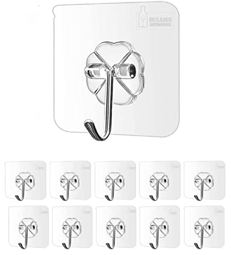 Misamo Enterprise PVC Wall Hooks, Pack of 10, Transparent 1 Transperent Hook