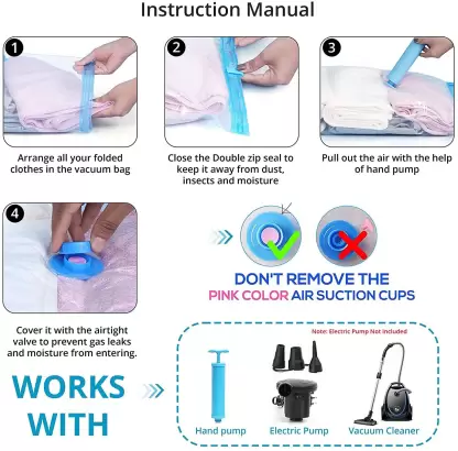 Niyam Smart Space Saver Reusable Zip Lock Vacuum Plastic Storage Bags (Pack of 5) 2 Small (50 Cm X 60 Cm), 2 Medium (60 Cm X 80 Cm), 1 Large (70 Cm X 100 Cm) With Hand Pump For Travel 3 Niyam Smart Space Saver Reusable Zip Lock Vacuum Plastic Storage Bags (Pack of 5) 2 Small (50 Cm X 60 Cm), 2 Medium (60 Cm X 80 Cm), 1 Large (70 Cm X 100 Cm) With Hand Pump For Travel - Image 3