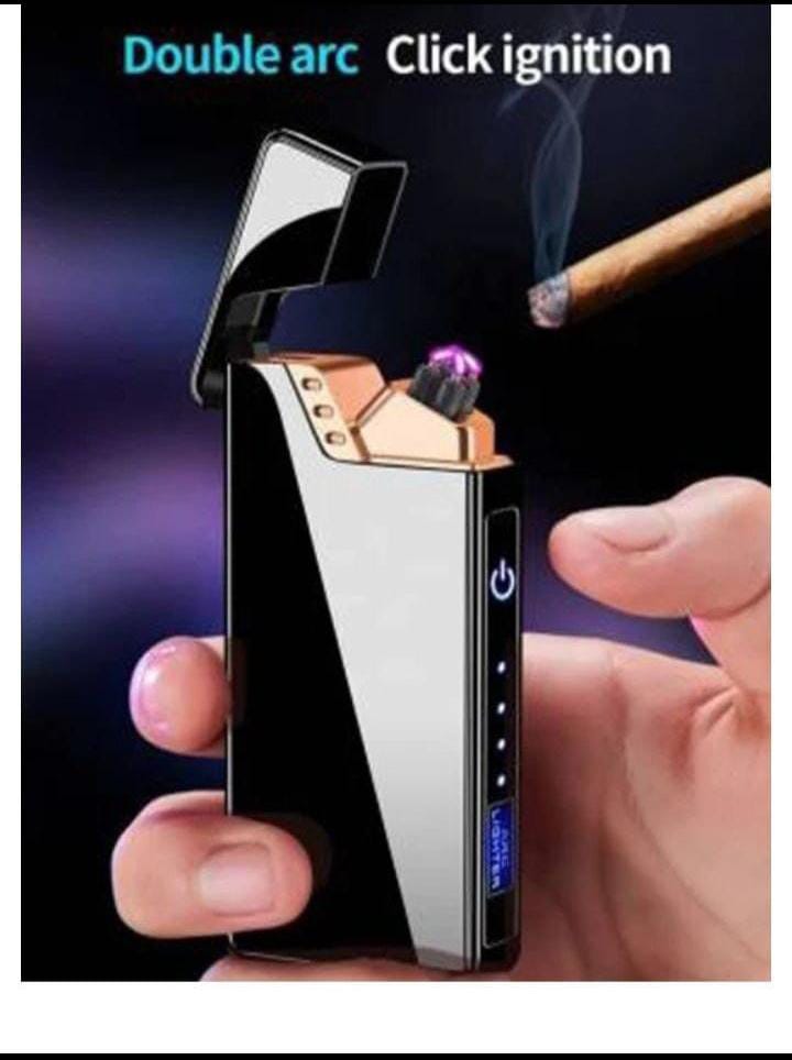 PIKFOS Smart Finger Touch Lighter with Touch Switch USB Electronic Lighter Flameless LED Windproof Rechargeable USB Double Plasma Arc Lighter for Business Man ,Cigarette, Cigar, Gift. 1 Duble Arc Lighter