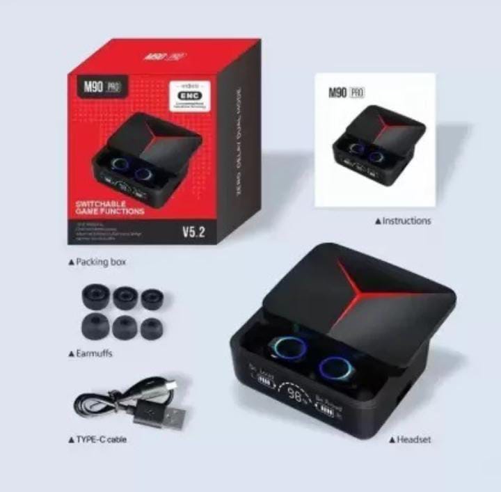 M90 Pro Bluetooth Earphone, Gaming Earbuds with Mic, Smart Touch Headset Earbuds with Power Bank. 1 M90 Twin Headphone