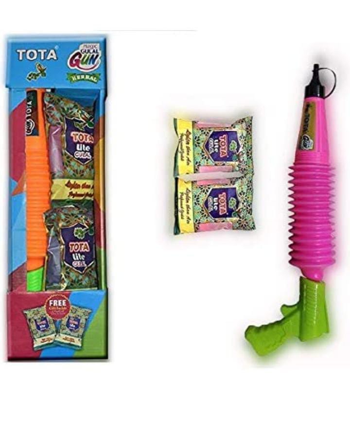 PRINT BHARAT Gun for Holi - Sprays Dry Colors in Air | Natural and Herbal Holi Kit for Kids Festivals and Holi Celebrations - 1 Refillable Pichkari and 2 Packets of Gulal Colors (Pack of 4) 1 Magic Gulal Gun Big With 2 Color Pkt
