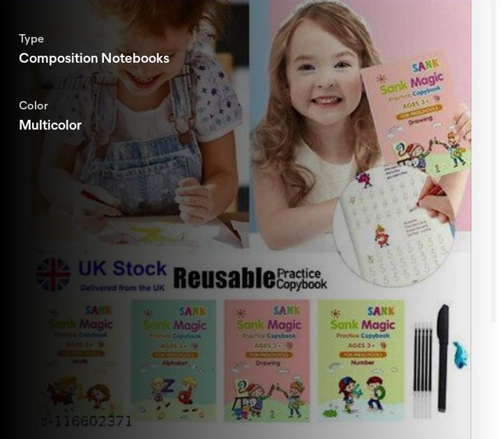 SUPER TOY Sank Magic Practice Copy Book for Kids - Pack of 4 Book + 10 Refill+ 1 Pen + 1 Grip 2 Sank Magic Copybbok