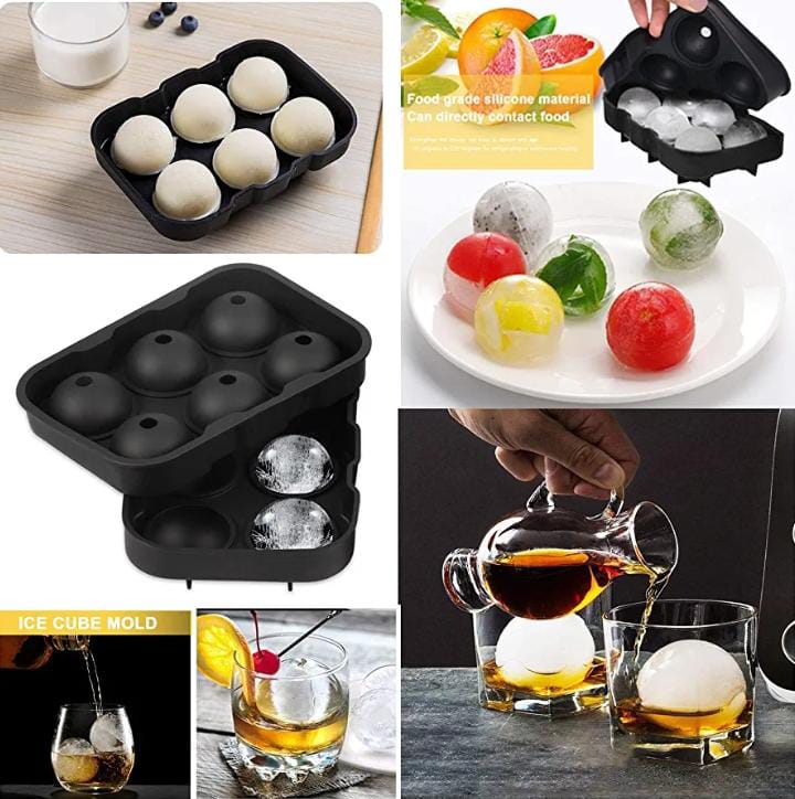 ADEPT Flexible Hot Silicone Spherical 6 Round Ball Ice Cube Tray Maker Mold with Lid Perfect Ice Spheres for Whiskey Lovers Cocktails Multicolor 1 ICE BALL MAKER