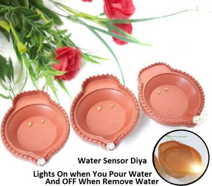 Bageshwar Enterprise Water Sensor Diya Set Water Sensor LED Diyas Decorative Diya Decorative LED Lights E-Diya I Battery Operated (6 Pieces) 1 water sensor diya