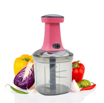 String Vegetable Push Chopper Premium Plastic Mini Handy and Compact with 6 Stainless Steel Blades Large Jumbo Cutter for Effortlessly Chopping Fruits Garlic Onion Dry Fruits Made in India 1100Ml 1 6 Blade 1100ml Fruit & VEG. Chopper With Easy Push & Close Button (Pink)