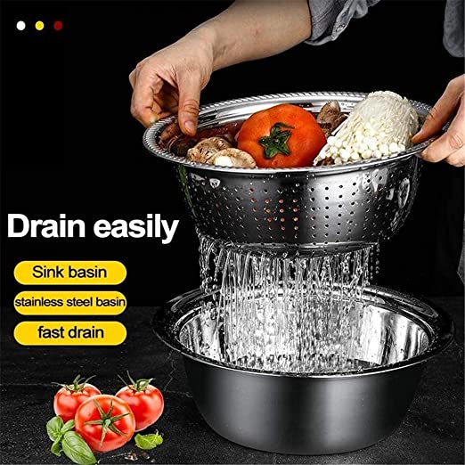 Multifunctional Stainless Steel Grater Basin 3 In 1 Colanders Basin, Grater Strainer and Drain Basket Salad Maker Bowl1 6 Multifunctional Stainless Steel Grater Basin 3 In 1 Colanders Basin, Grater Strainer and Drain Basket Salad Maker Bowl1 - Image 6