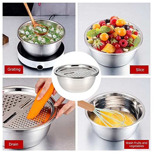 Multifunctional Stainless Steel Grater Basin 3 In 1 Colanders Basin, Grater Strainer and Drain Basket Salad Maker Bowl1 7 Multifunctional Stainless Steel Grater Basin 3 In 1 Colanders Basin, Grater Strainer and Drain Basket Salad Maker Bowl1 - Image 7