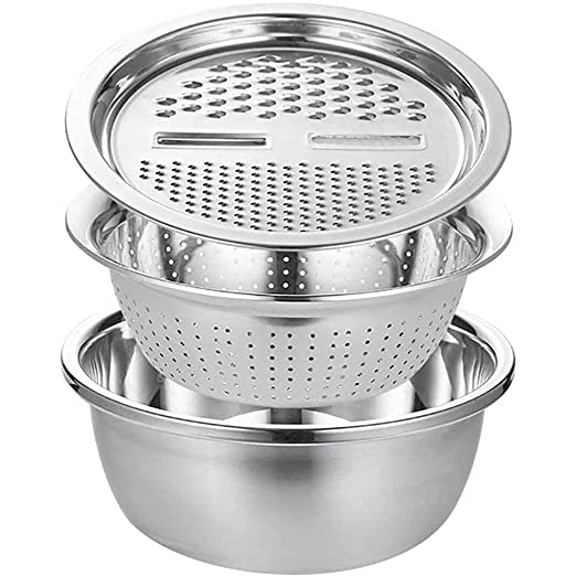 Multifunctional Stainless Steel Grater Basin 3 In 1 Colanders Basin, Grater Strainer and Drain Basket Salad Maker Bowl1 1 3 in 1 Multifunctional Stainless Steel Basin Grater