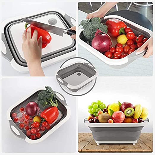 Wandeful Collapsible Cutting Board, 3 in 1 Chopping Board with Drain Plug, Wash Basin & Dish tub & Colander, Multifunctional for Vegetable Fruit, Space Saving for Kitchen, Camping, Picnic & BBQ, Green 3 Wandeful Collapsible Cutting Board, 3 in 1 Chopping Board with Drain Plug, Wash Basin & Dish tub & Colander, Multifunctional for Vegetable Fruit, Space Saving for Kitchen, Camping, Picnic & BBQ, Green - Image 3