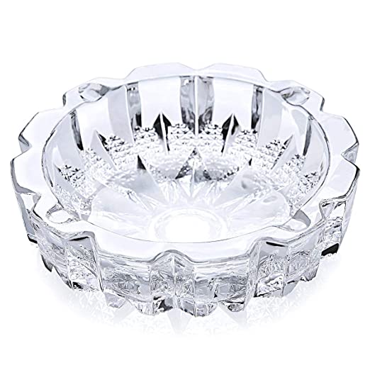 Home Amaz Round Crystal Glass Tabletop Ashtray | Tabletop Tribal Decoration Smoking Ash Tray For Home, Living Room, Office, Cafe, Hotel, Indoor Outdoor Use (12 x 12 x 3 CM) (Round) 1 Crystal Round Transparent Ashtray