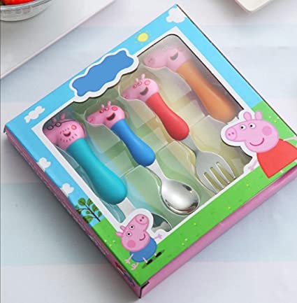 KRAFTALES Pink Pig Family Cartoon Theme Stainless Steel Spoon & Fork Set for Kids - Baby Feeding Spoon and Fork Set (Multicolor) 2 KRAFTALES Pink Pig Family Cartoon Theme Stainless Steel Spoon & Fork Set for Kids - Baby Feeding Spoon and Fork Set (Multicolor) - Image 2