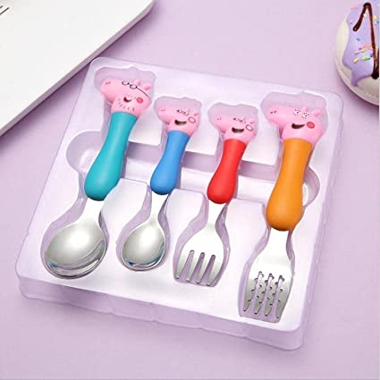 KRAFTALES Pink Pig Family Cartoon Theme Stainless Steel Spoon & Fork Set for Kids - Baby Feeding Spoon and Fork Set (Multicolor) 4 KRAFTALES Pink Pig Family Cartoon Theme Stainless Steel Spoon & Fork Set for Kids - Baby Feeding Spoon and Fork Set (Multicolor) - Image 4