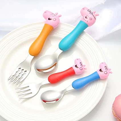 KRAFTALES Pink Pig Family Cartoon Theme Stainless Steel Spoon & Fork Set for Kids - Baby Feeding Spoon and Fork Set (Multicolor) 6 KRAFTALES Pink Pig Family Cartoon Theme Stainless Steel Spoon & Fork Set for Kids - Baby Feeding Spoon and Fork Set (Multicolor) - Image 6