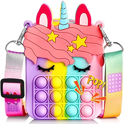 Party Propz Pop It Bag for Girls - 1Pc Unicorn Bags for Girls | Toys for Girls | Unicorn Pop It Bag | Funny Gift for Girls | Popit Bag for Girls | Rainbow Purse for Kids | Kids Sling Bags for Girls 1 Popit Bag