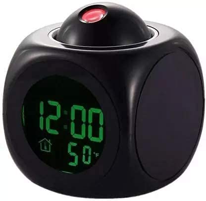 CAPRIYORN Digital LCD Projector Alarm Clock Wall Projection, Voice, Weather, Temperature and Wake Up Projector Bedside Alarm Clock- Black/White 1 Projector Clock