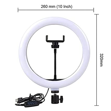 Dyazo 10 Inch LED Ring Light with 3 Level Brightness Dimmable Lighting for Vlogging , You Tube Video , Photo Shoot Live Streaming & Makeup Compatible with All Smart Phones & Cameras 1 Ring light