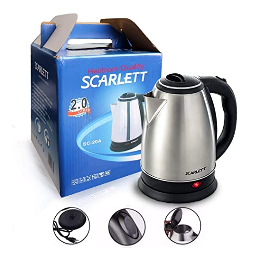Scarlett Automatic Electric Kettle STTB121 for Tea Coffee Making Multipurpose Milk Boiling Water Heater 2.0 Litre Extra lage Boiler with Handle (Pack of 1) 1 Scarlett kettle