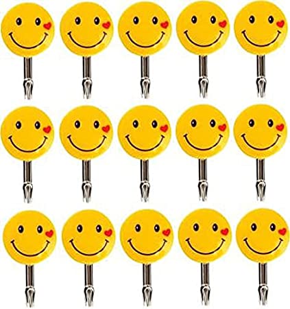 Wofier Plastic Self-Adhesive Smiley Face Hooks Cute Smiley Emoji Face Wall Sticky Hooks 1 Smiley Face Fashion Hook