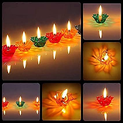 Sixfire 12 Designer Transparent Diya for Diwali Deepak Special Reusable Diya Colourful Reflection Diya Combo Decorative Diwali Deepak Oil Diye for Decoration Set of 12 1 Transperent Diya Set of 12