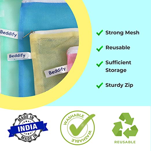 Earthy Fab Ziplock Bags for Fridge Vegetables, Reusable Net Bags for Vegetables and Fruits. 27X33 cm,Multicolored. 2 Earthy Fab Ziplock Bags for Fridge Vegetables, Reusable Net Bags for Vegetables and Fruits. 27X33 cm,Multicolored. - Image 2