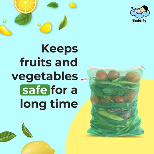 Earthy Fab Ziplock Bags for Fridge Vegetables, Reusable Net Bags for Vegetables and Fruits. 27X33 cm,Multicolored. 4 Earthy Fab Ziplock Bags for Fridge Vegetables, Reusable Net Bags for Vegetables and Fruits. 27X33 cm,Multicolored. - Image 4