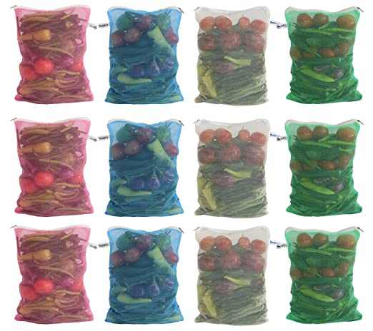 Earthy Fab Ziplock Bags for Fridge Vegetables, Reusable Net Bags for Vegetables and Fruits. 27X33 cm,Multicolored. 1 Vegetables bag