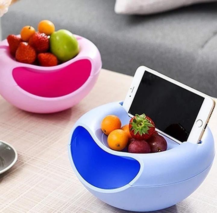 Suzec Plastic Double Layers Multifunctional Creative Shape Lazy Pista Nut Snack Nashta Breakfast Dry Fruit Serving Platter Bowl Katori with Mobile Cellphone Holder Bracket Stand (Multicolor) 2 Suzec Plastic Double Layers Multifunctional Creative Shape Lazy Pista Nut Snack Nashta Breakfast Dry Fruit Serving Platter Bowl Katori with Mobile Cellphone Holder Bracket Stand (Multicolor) - Image 2