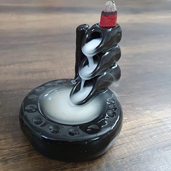 Kreative Homes Ceramic Backflow Smoke Fragrance Fountain Incense Holder Home Fragrance(Cylindrical, Black) 1 CEREMIC HOLDER
