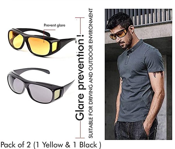 Goswami Associates Night Driving HD Vision Winter Sunglasses for Men & Women | Night HD Vision Glasses for Driving Car Riding Bike | Anti Glare 100% UV Protection Glass Black - Pack of 1 - Image 3