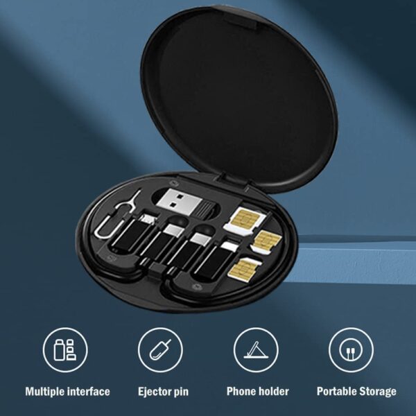 Fidrox Mini Multi-Functional Fast Charging Data Cable Set for Apple, Android, Type C Charging with Retrieve Card Pin,Round Storage Box,Compact and Portable USB Data Cable Storage Box Travel Cable Set - Image 5
