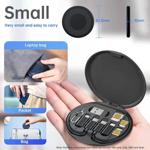 Fidrox Mini Multi-Functional Fast Charging Data Cable Set for Apple, Android, Type C Charging with Retrieve Card Pin,Round Storage Box,Compact and Portable USB Data Cable Storage Box Travel Cable Set - Image 2